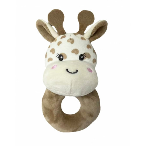 Plyšová hračka s hrkálkou Žirafa, 18 cm - béžová
